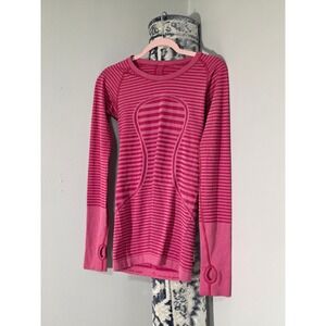 Lululemon Swiftly Tech Long Sleeve Crew Pink Striped Running Shirt Thumbholes